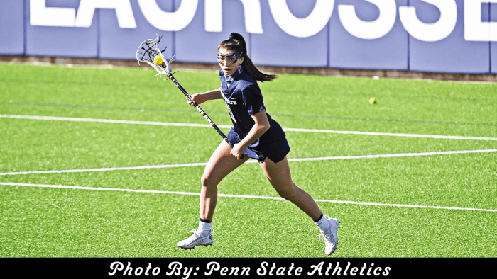 Olivia Dirks in an all blue Penn State Women's Lacrosse uniform.