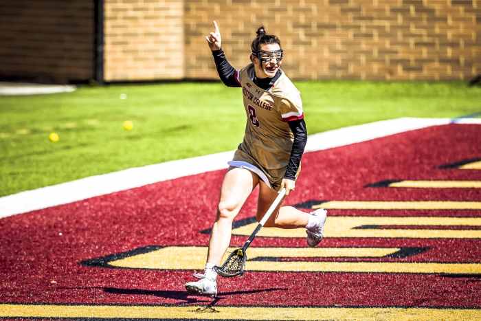 An image of current Boston College player Charlotte North celebrating.