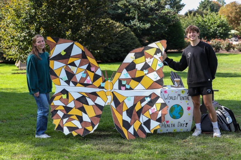 (Photo/Rory Meehan) Rory pictured with the Morgan's Message butterfly logo during an activity on campus.