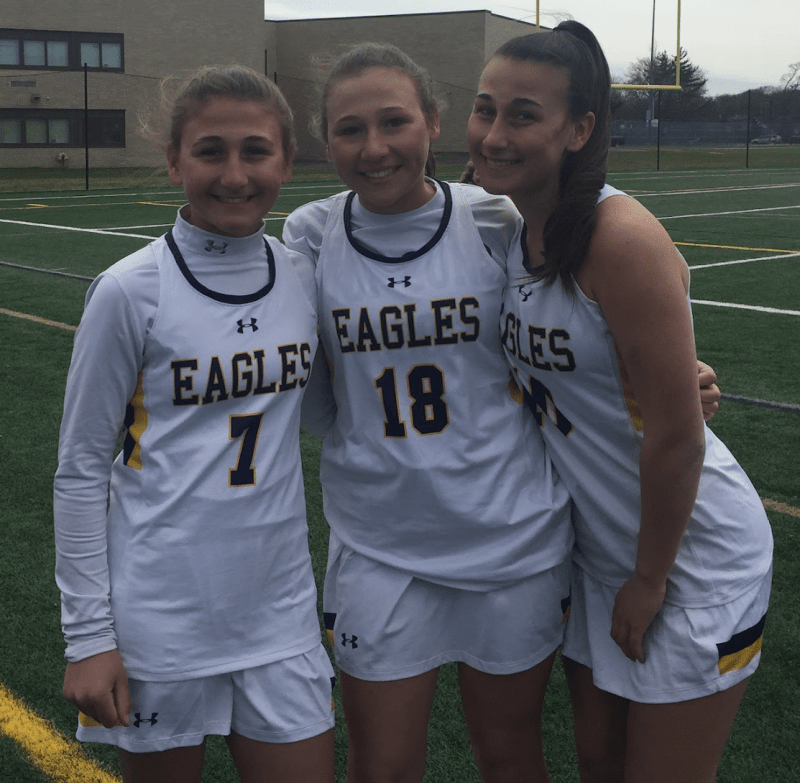 (Photo/DowneyX4 Lacrosse) Lacey pictured with her sisters Ellie and Kayla at West Babylon.